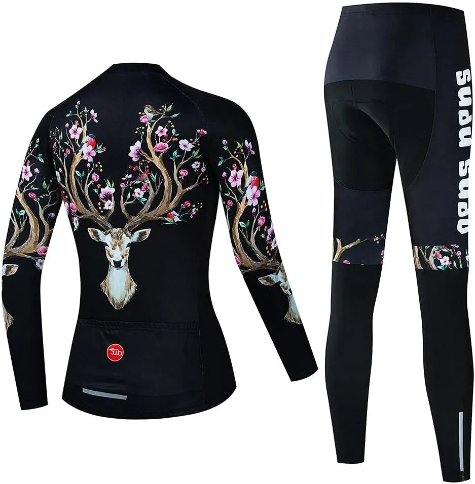 Women's Cycling Clothing Set Long Sleeve Road Bike Shirt Cycling Jersey Bicycle Pants with Gel Padded