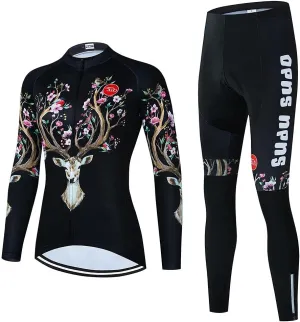 Women's Cycling Clothing Set Long Sleeve Road Bike Shirt Cycling Jersey Bicycle Pants with Gel Padded