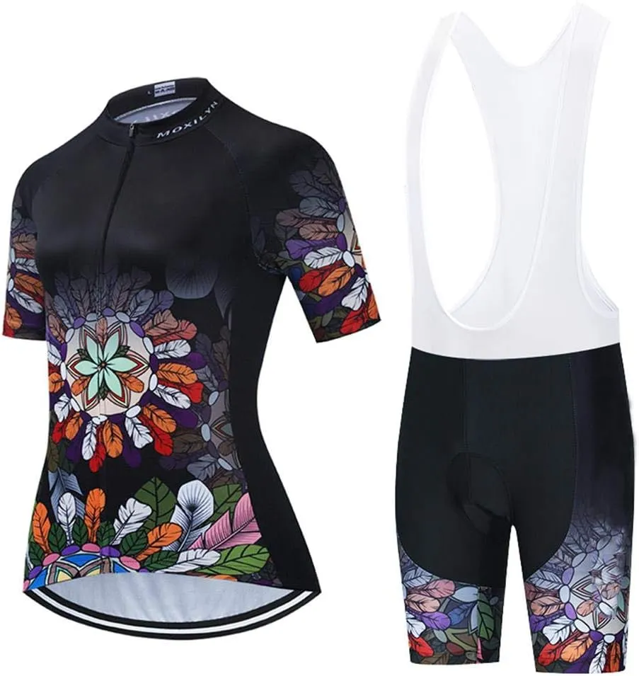 Women's Cycling Clothing Set Road Bike Shirts Short Sleeve Breathable Cycling Jersey with Gel Padded Bib Shorts