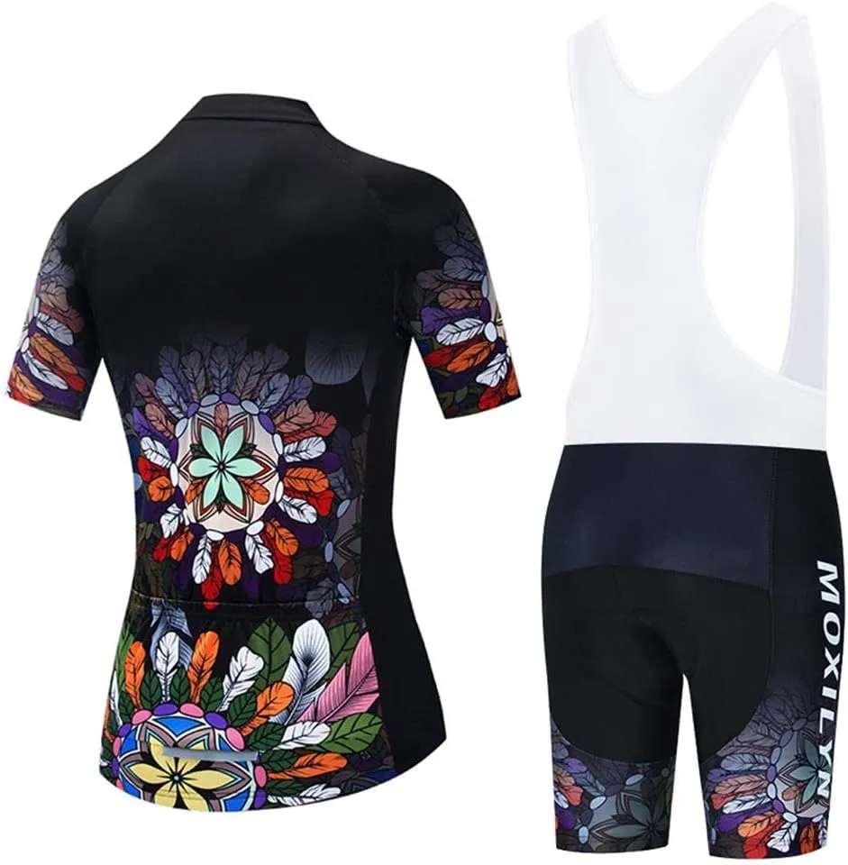 Women's Cycling Clothing Set Road Bike Shirts Short Sleeve Breathable Cycling Jersey with Gel Padded Bib Shorts