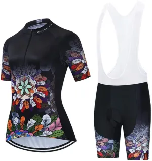 Women's Cycling Clothing Set Road Bike Shirts Short Sleeve Breathable Cycling Jersey with Gel Padded Bib Shorts