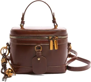 Women’s Elegant Minimalist Bucket Bag with Bell, Vintage PU Box Shape Handbag, Fashionable Crossbody Shoulder Bag for Daily Use and Special Occasions(Brown-1pcs)
