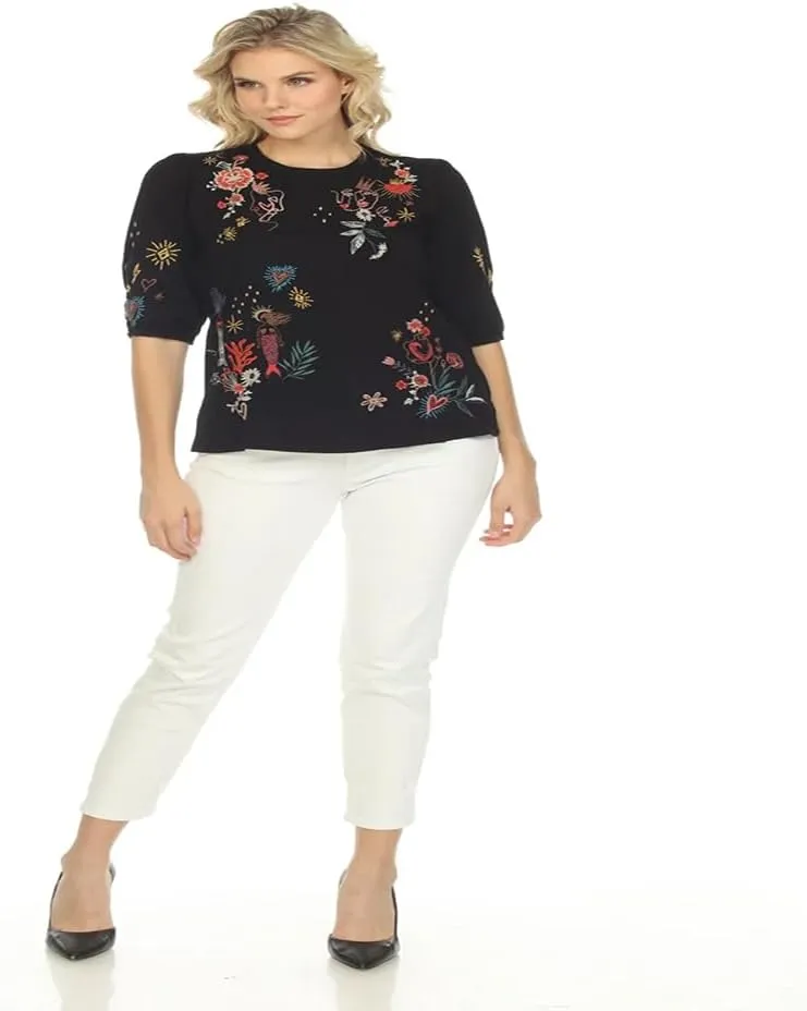Women's Embroidered Puff Sleeve Tee