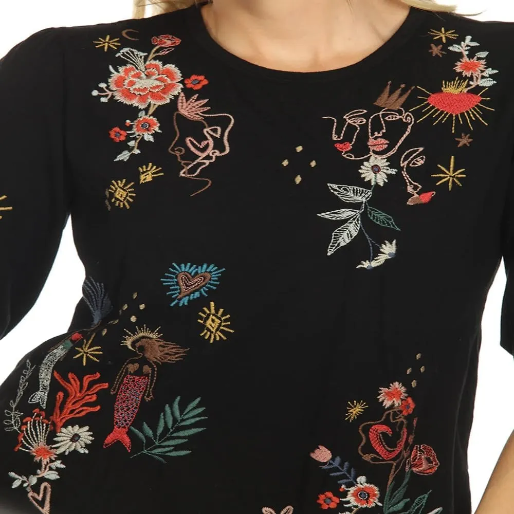 Women's Embroidered Puff Sleeve Tee