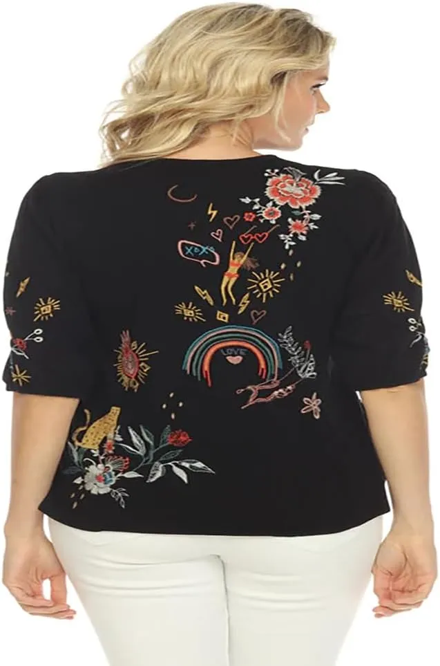 Women's Embroidered Puff Sleeve Tee