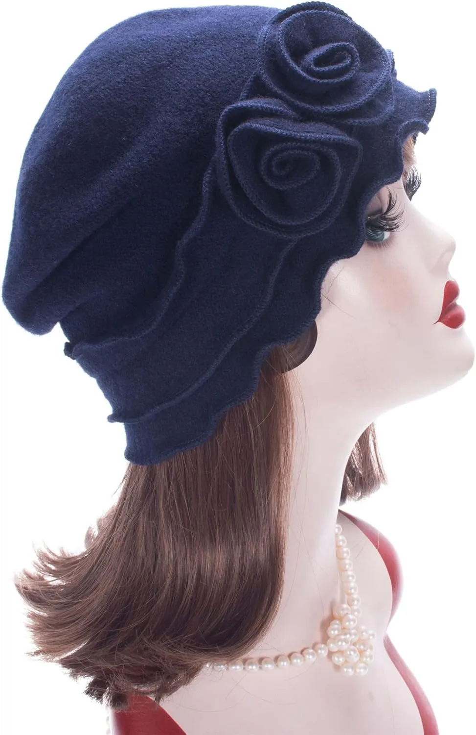 Womens Gatsby 1920s Winter Wool Cap Beret Beanie Crochet Bucket Flower Hat A285