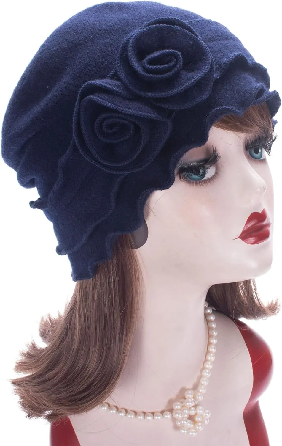 Womens Gatsby 1920s Winter Wool Cap Beret Beanie Crochet Bucket Flower Hat A285