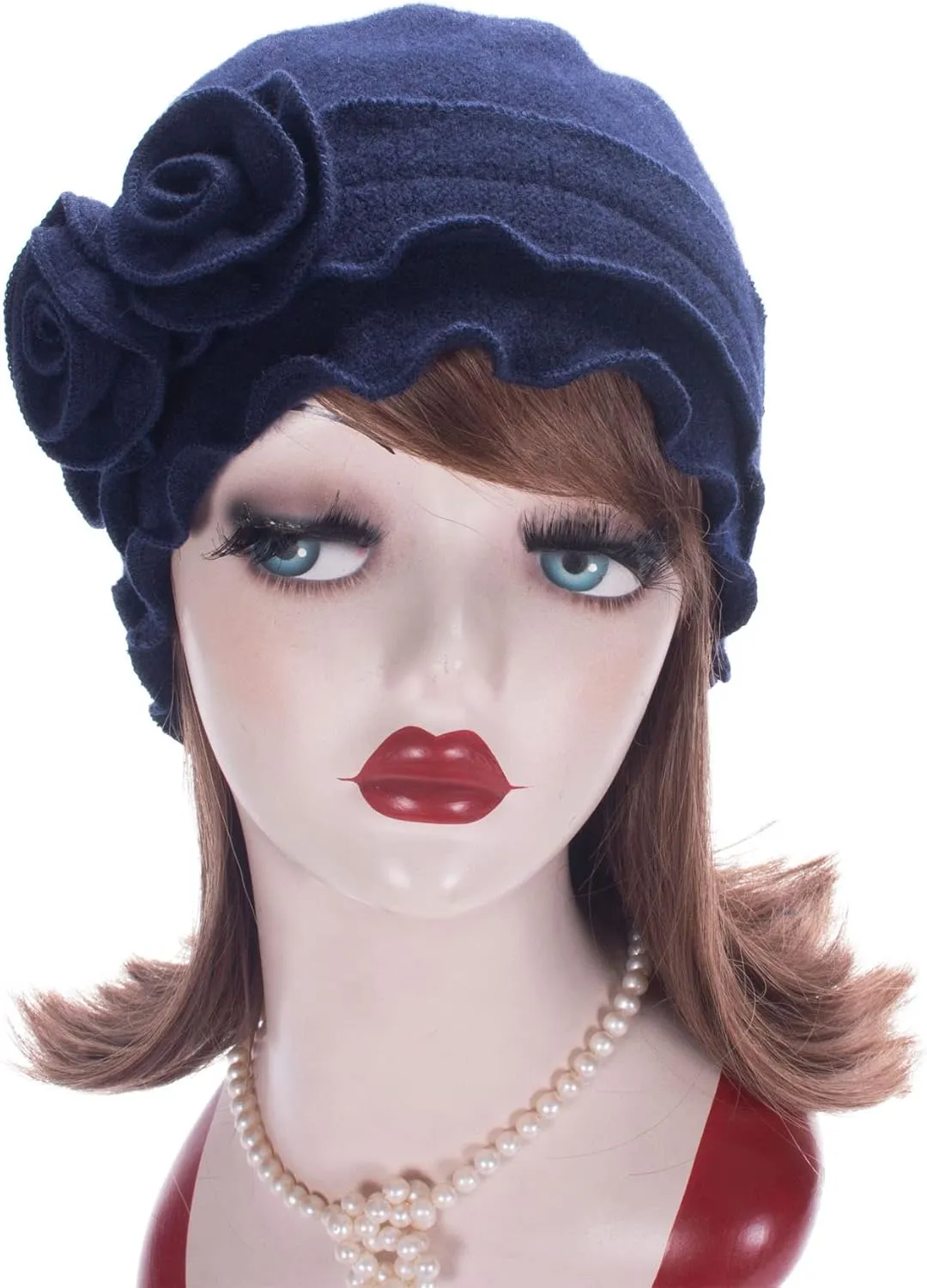 Womens Gatsby 1920s Winter Wool Cap Beret Beanie Crochet Bucket Flower Hat A285