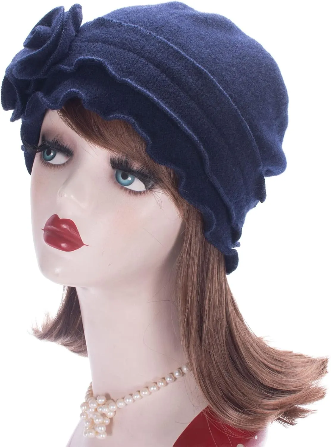 Womens Gatsby 1920s Winter Wool Cap Beret Beanie Crochet Bucket Flower Hat A285
