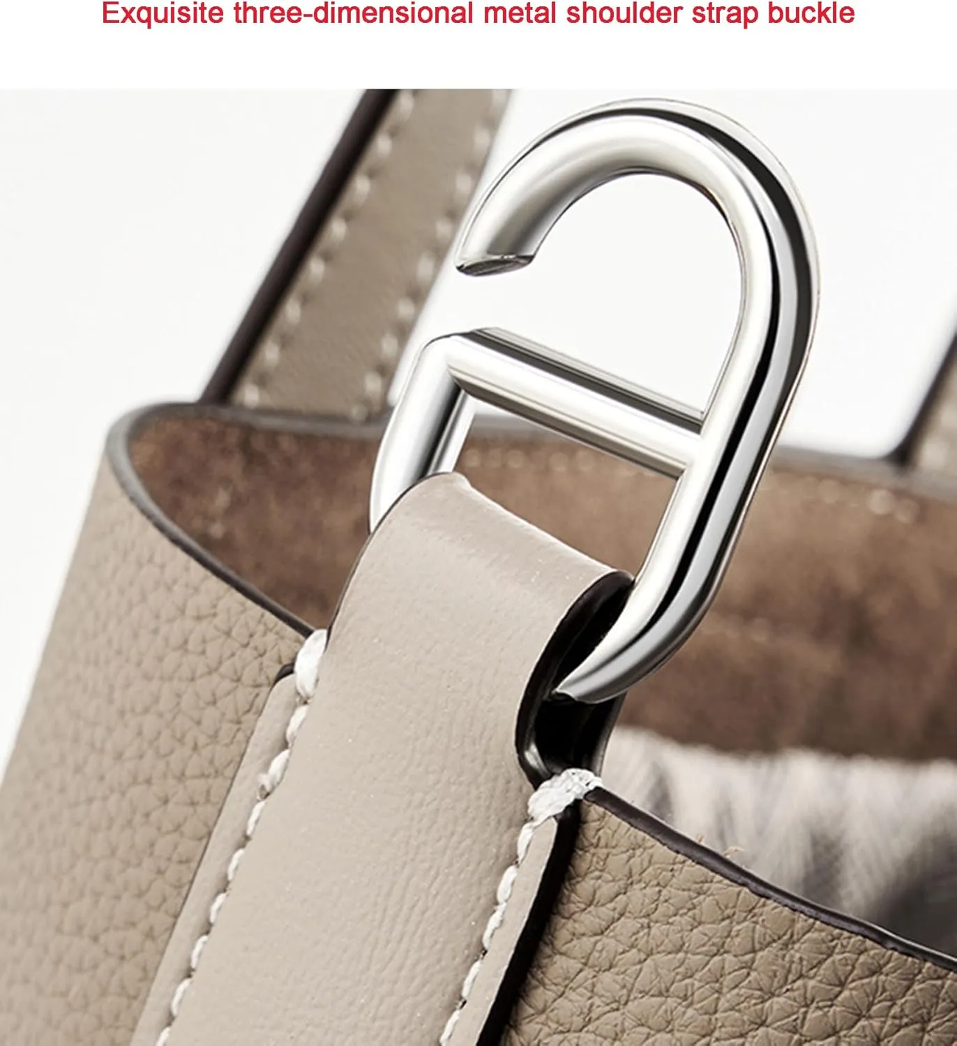 Women's Genuine Leather Bucket Bag Pig Nose Lychee Pattern Vegetable Basket Solid Color Tote Bag Trendy Handbag,Light gray,19 * 12 * 20cm