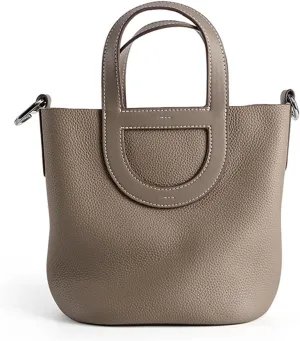 Women's Genuine Leather Bucket Bag Pig Nose Lychee Pattern Vegetable Basket Solid Color Tote Bag Trendy Handbag,Light gray,19 * 12 * 20cm
