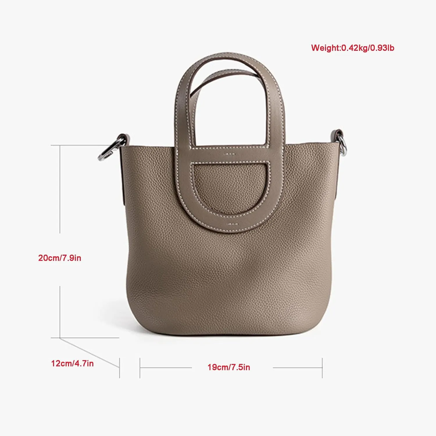 Women's Genuine Leather Bucket Bag Pig Nose Lychee Pattern Vegetable Basket Solid Color Tote Bag Trendy Handbag,Light gray,19 * 12 * 20cm