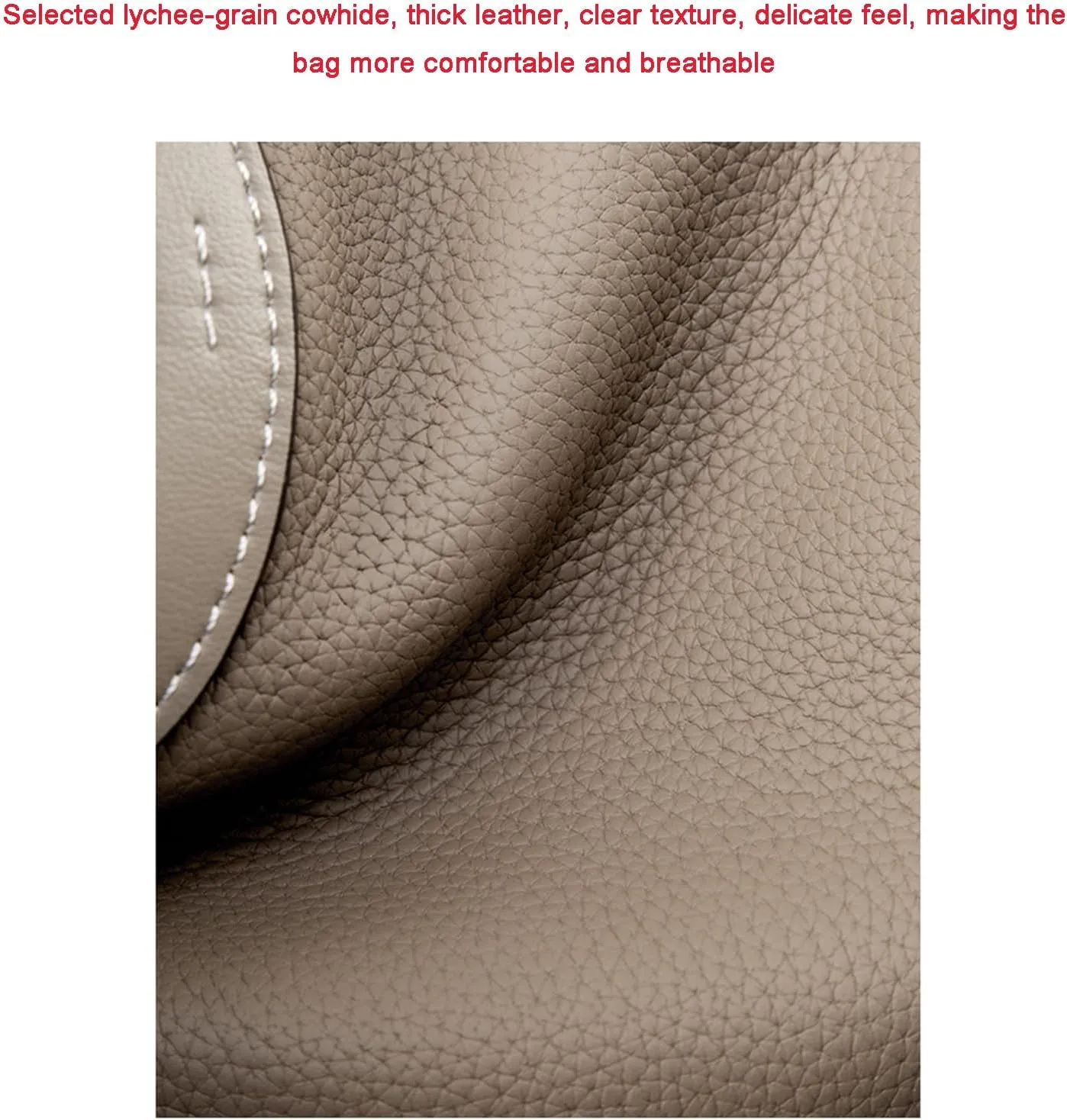 Women's Genuine Leather Bucket Bag Pig Nose Lychee Pattern Vegetable Basket Solid Color Tote Bag Trendy Handbag,Light gray,19 * 12 * 20cm