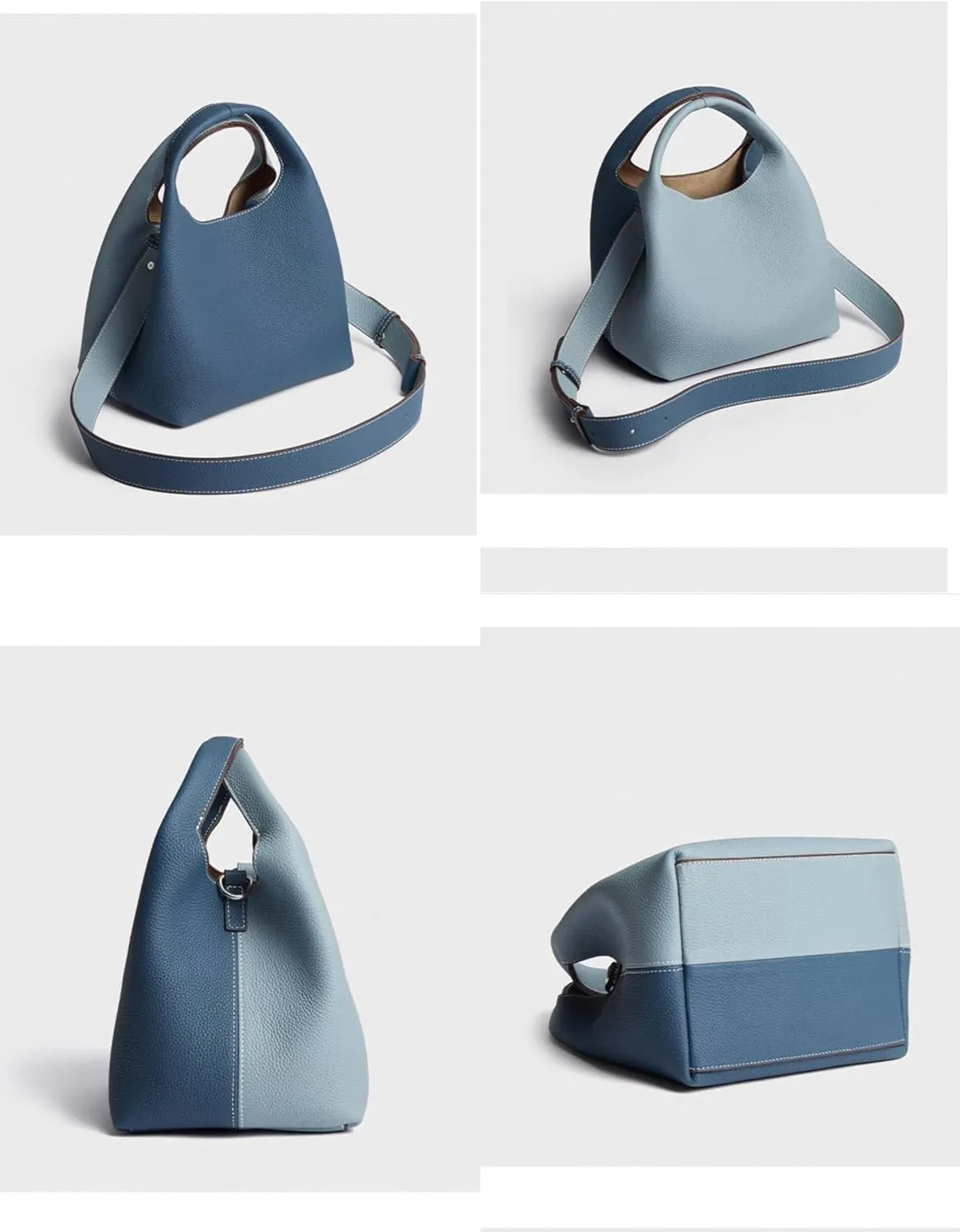 Women's Leather Commuting Bucket Bag Color-blocking Handbag Cowhide Basket Shoulder Crossbody Bag Top Handle Versatile