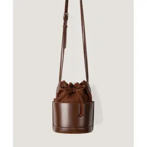 Women's Pu Leather Patch Suede Crossbody Bucket  Bag