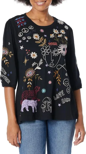 Women's Puff Sleeve Embroidered Tee