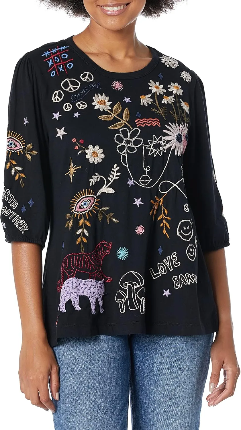 Women's Puff Sleeve Embroidered Tee