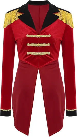 Womens Retro Velvet Victorian Tailcoat Coat Medieval Steampunk Jacket Circus Ringmaster Costume