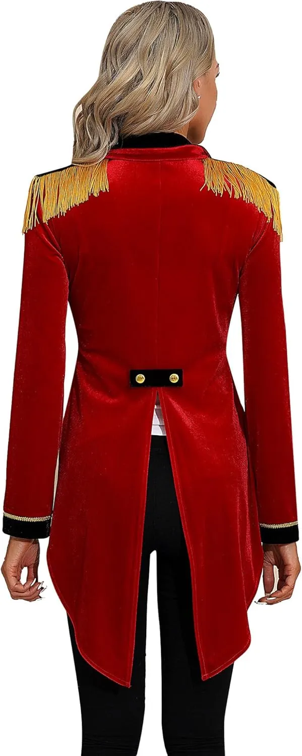 Womens Retro Velvet Victorian Tailcoat Coat Medieval Steampunk Jacket Circus Ringmaster Costume