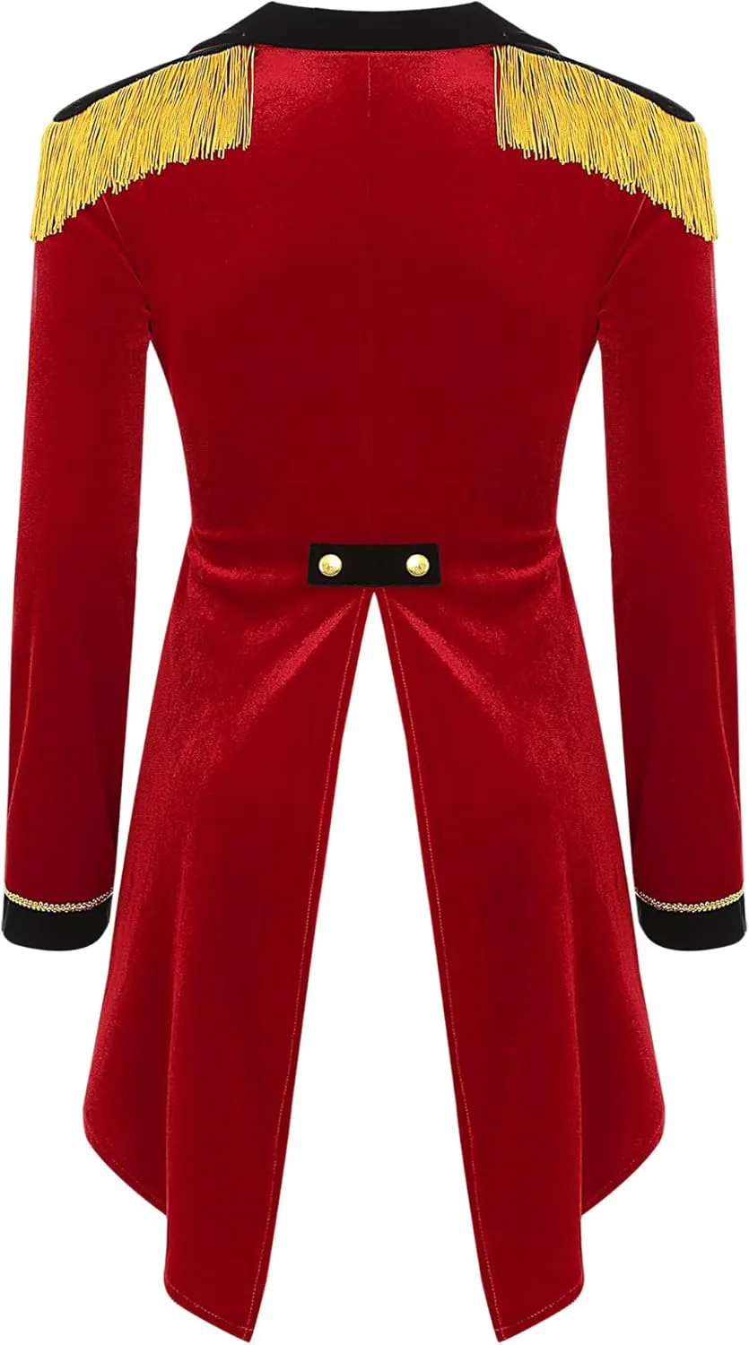 Womens Retro Velvet Victorian Tailcoat Coat Medieval Steampunk Jacket Circus Ringmaster Costume