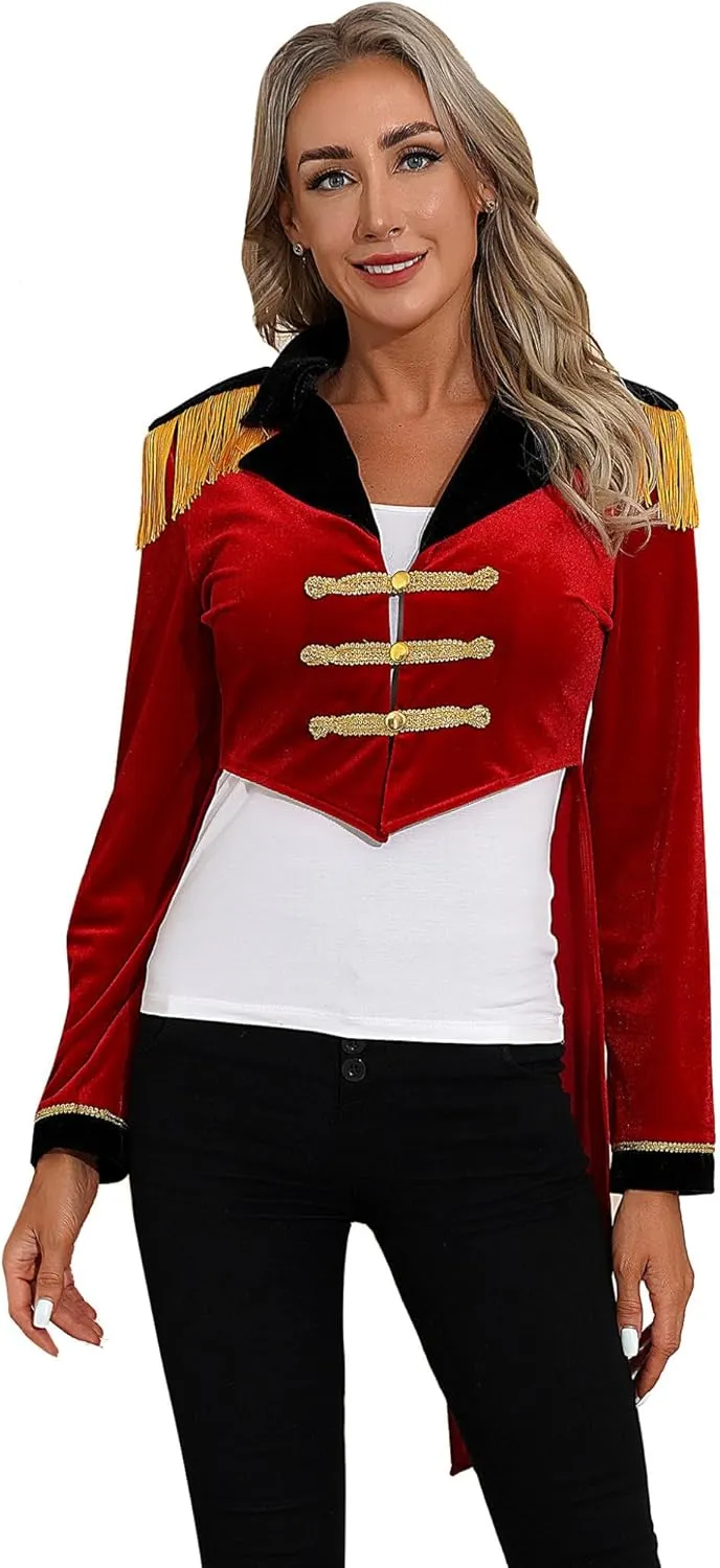 Womens Retro Velvet Victorian Tailcoat Coat Medieval Steampunk Jacket Circus Ringmaster Costume