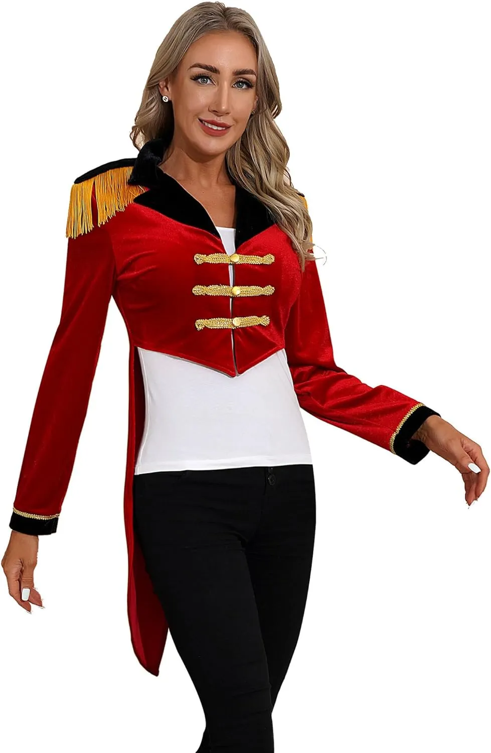 Womens Retro Velvet Victorian Tailcoat Coat Medieval Steampunk Jacket Circus Ringmaster Costume