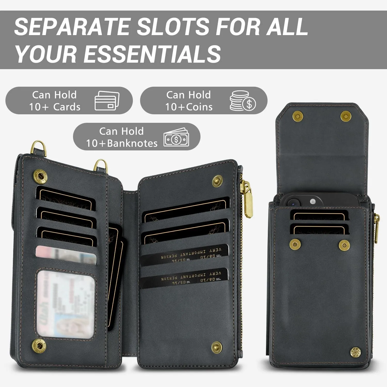Women's RFID Crossbody Phone Bag, Crossbody Cell Phone Wallet - Adjustable straps Bag with 8 Card Slots & ZipperSlot