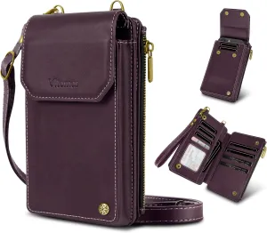 Women's RFID Crossbody Phone Bag, Crossbody Cell Phone Wallet - Adjustable straps Bag with 8 Card Slots & ZipperSlot