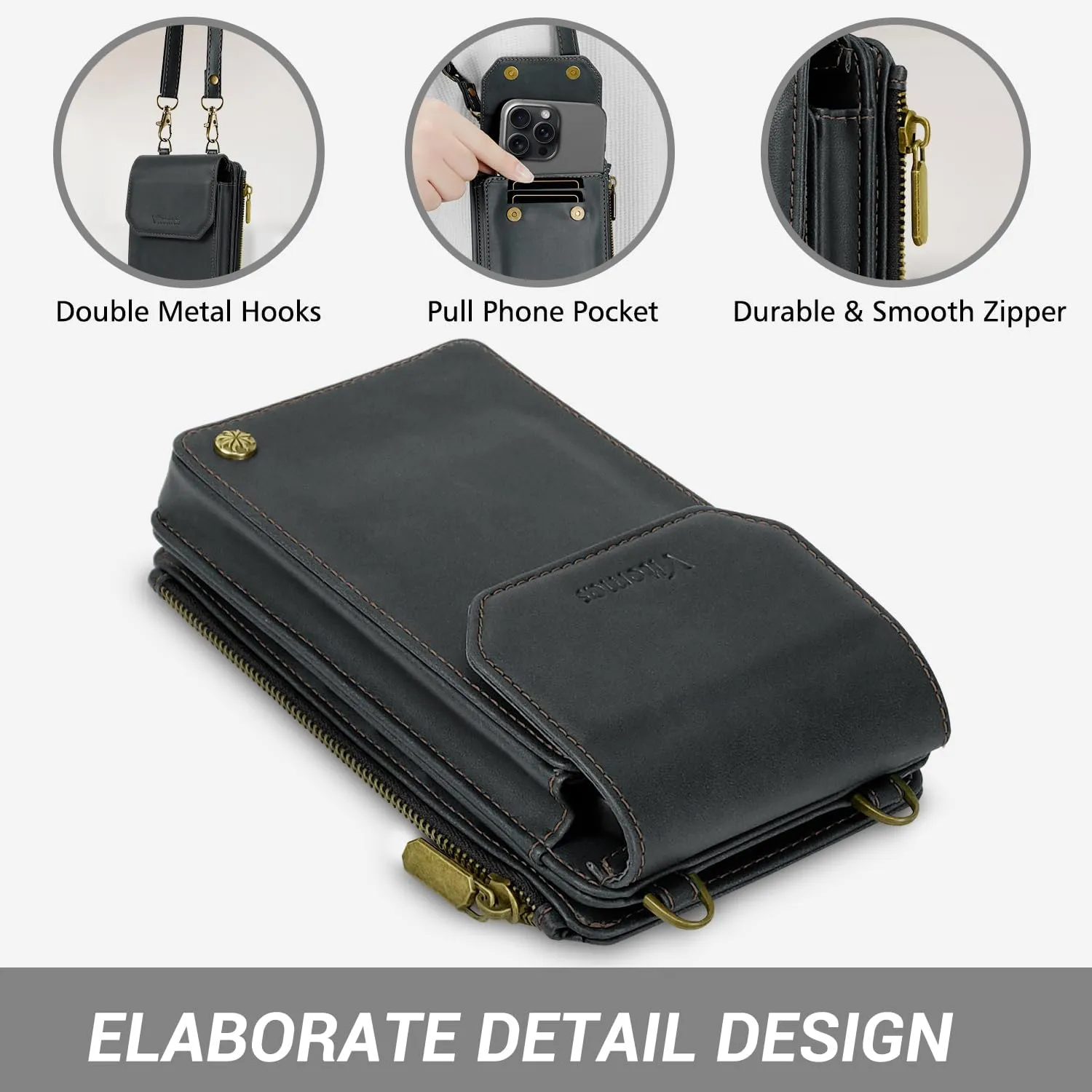 Women's RFID Crossbody Phone Bag, Crossbody Cell Phone Wallet - Adjustable straps Bag with 8 Card Slots & ZipperSlot