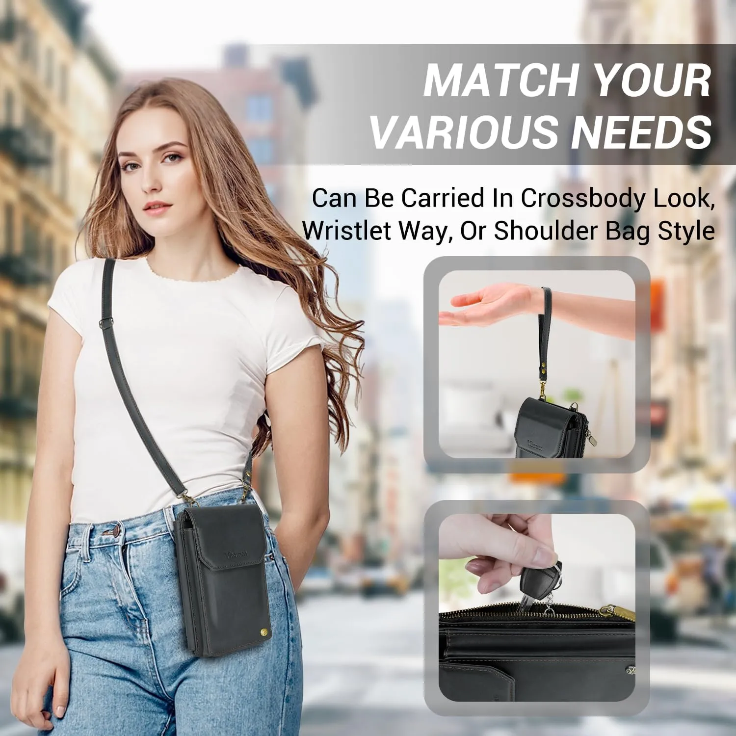 Women's RFID Crossbody Phone Bag, Crossbody Cell Phone Wallet - Adjustable straps Bag with 8 Card Slots & ZipperSlot