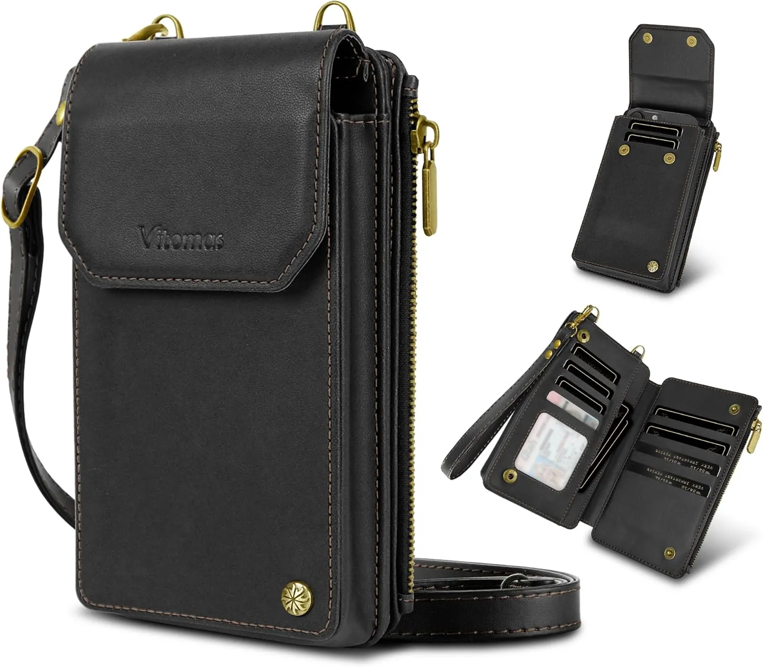 Women's RFID Crossbody Phone Bag, Crossbody Cell Phone Wallet - Adjustable straps Bag with 8 Card Slots & ZipperSlot