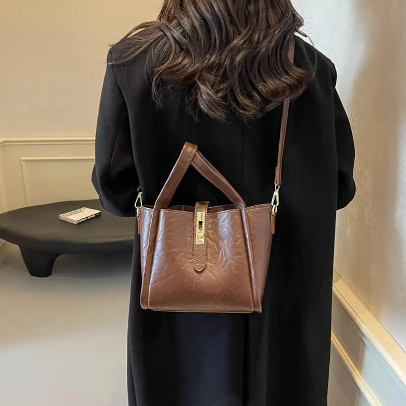 Women's Small Bucket Tote Bag - Trendy Vintage Hobo Crossbody Bag for Work Travel