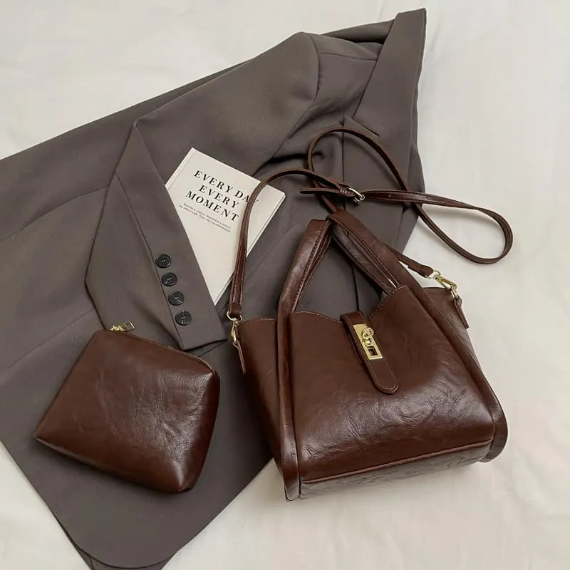 Women's Small Bucket Tote Bag - Trendy Vintage Hobo Crossbody Bag for Work Travel