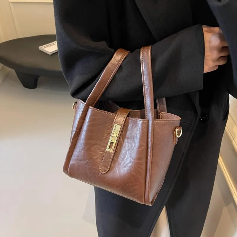 Women's Small Bucket Tote Bag - Trendy Vintage Hobo Crossbody Bag for Work Travel