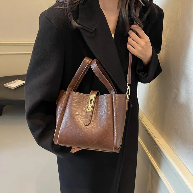 Women's Small Bucket Tote Bag - Trendy Vintage Hobo Crossbody Bag for Work Travel