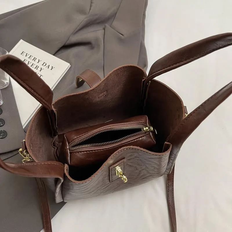 Women's Small Bucket Tote Bag - Trendy Vintage Hobo Crossbody Bag for Work Travel