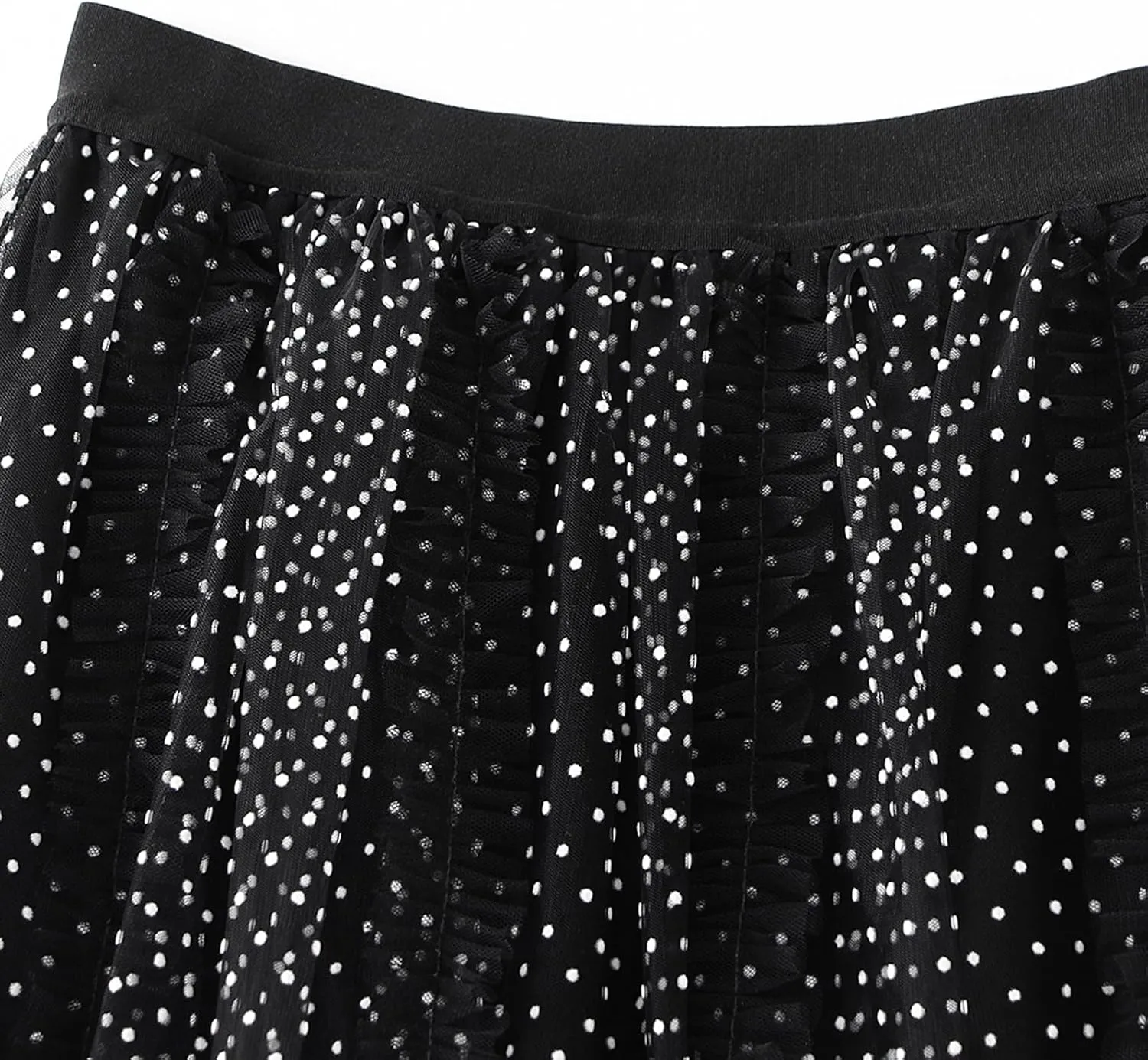 Women's Tulle Midi Skirt Elastic High Waist Layered Pleated Mesh Flowy A-Line Prom Party Long Tutu Skirts