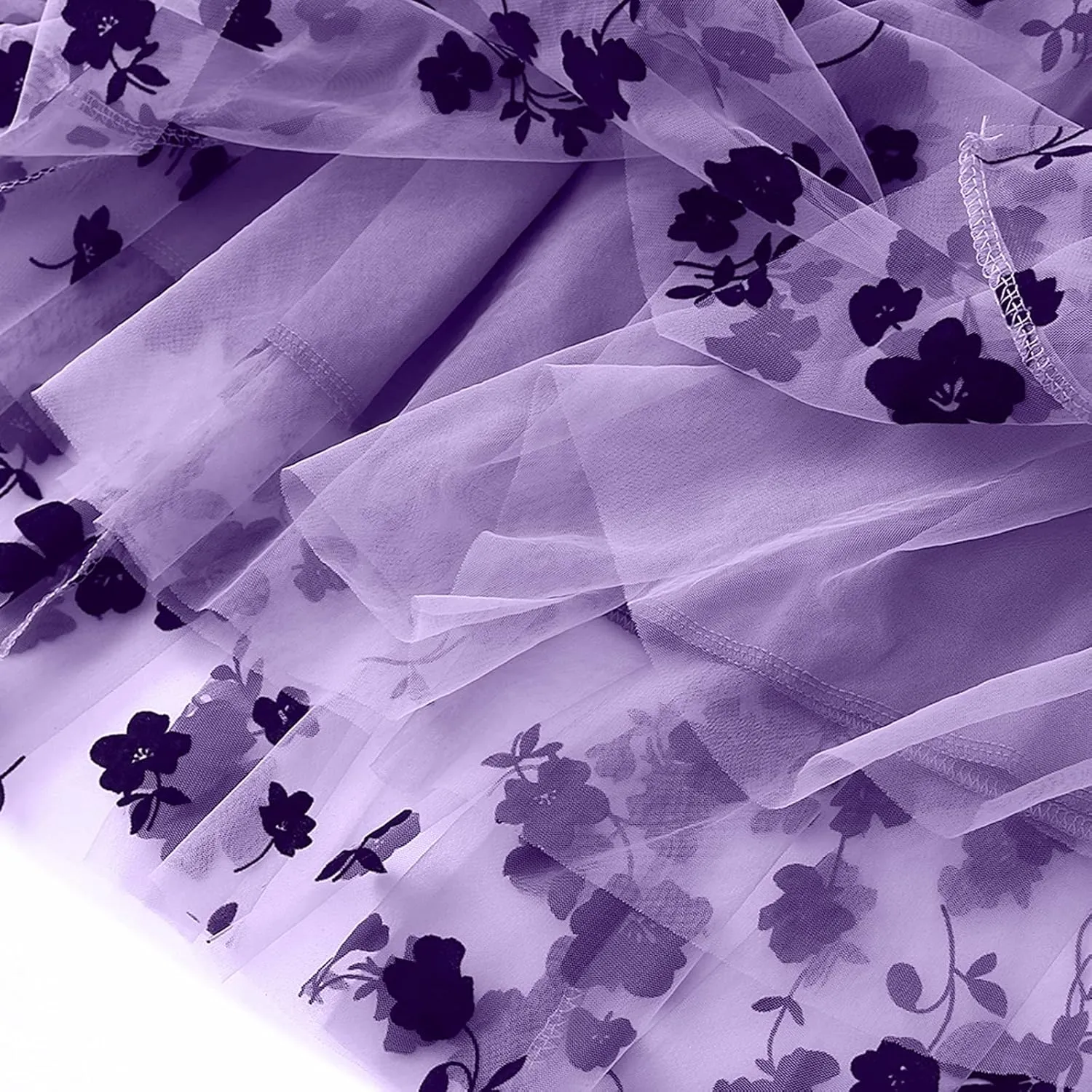 Women's Tutu Tulle Skirt Elastic High Waist Layered Midi Skirt Floral Lace Embroidery Mesh A-Line Skirt