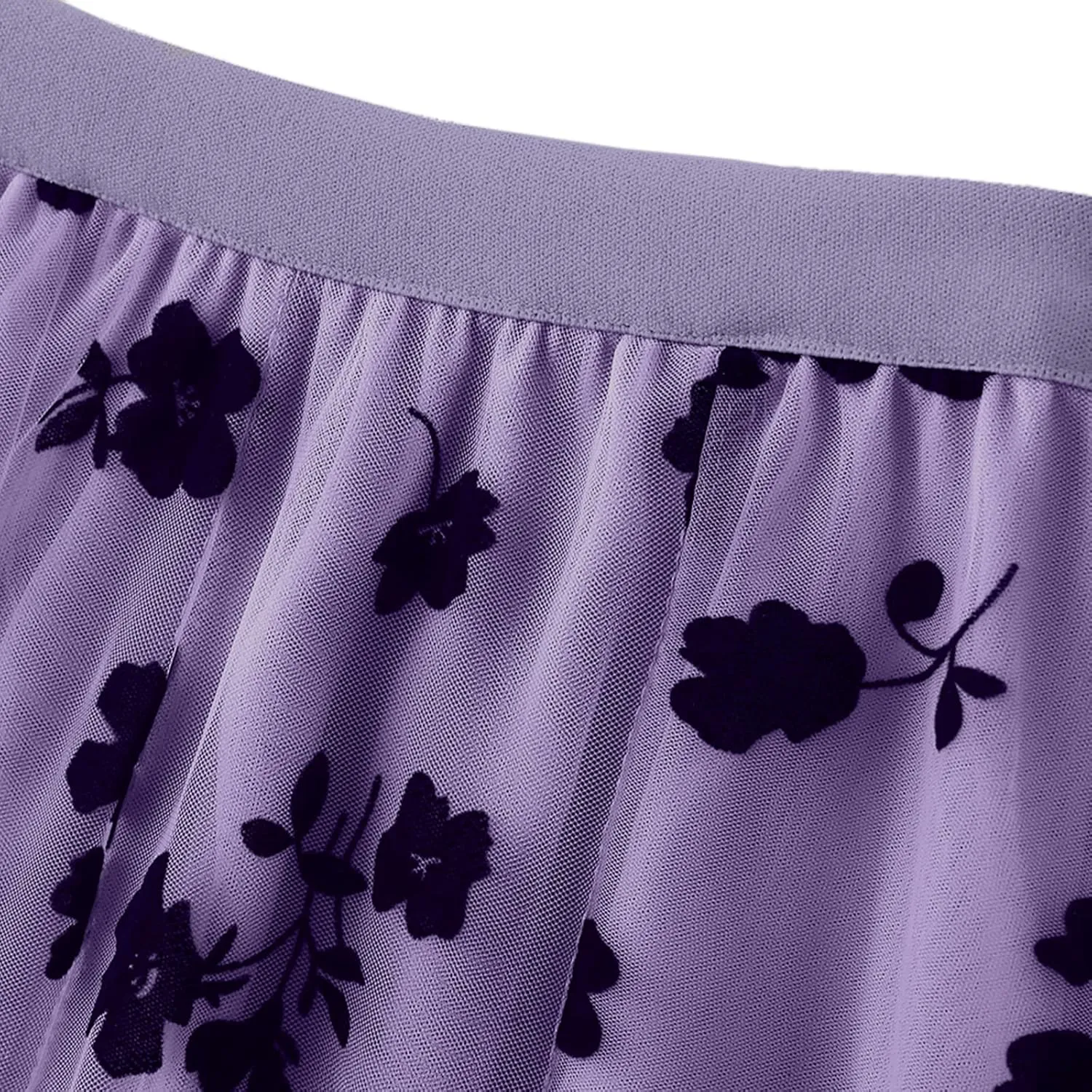 Women's Tutu Tulle Skirt Elastic High Waist Layered Midi Skirt Floral Lace Embroidery Mesh A-Line Skirt
