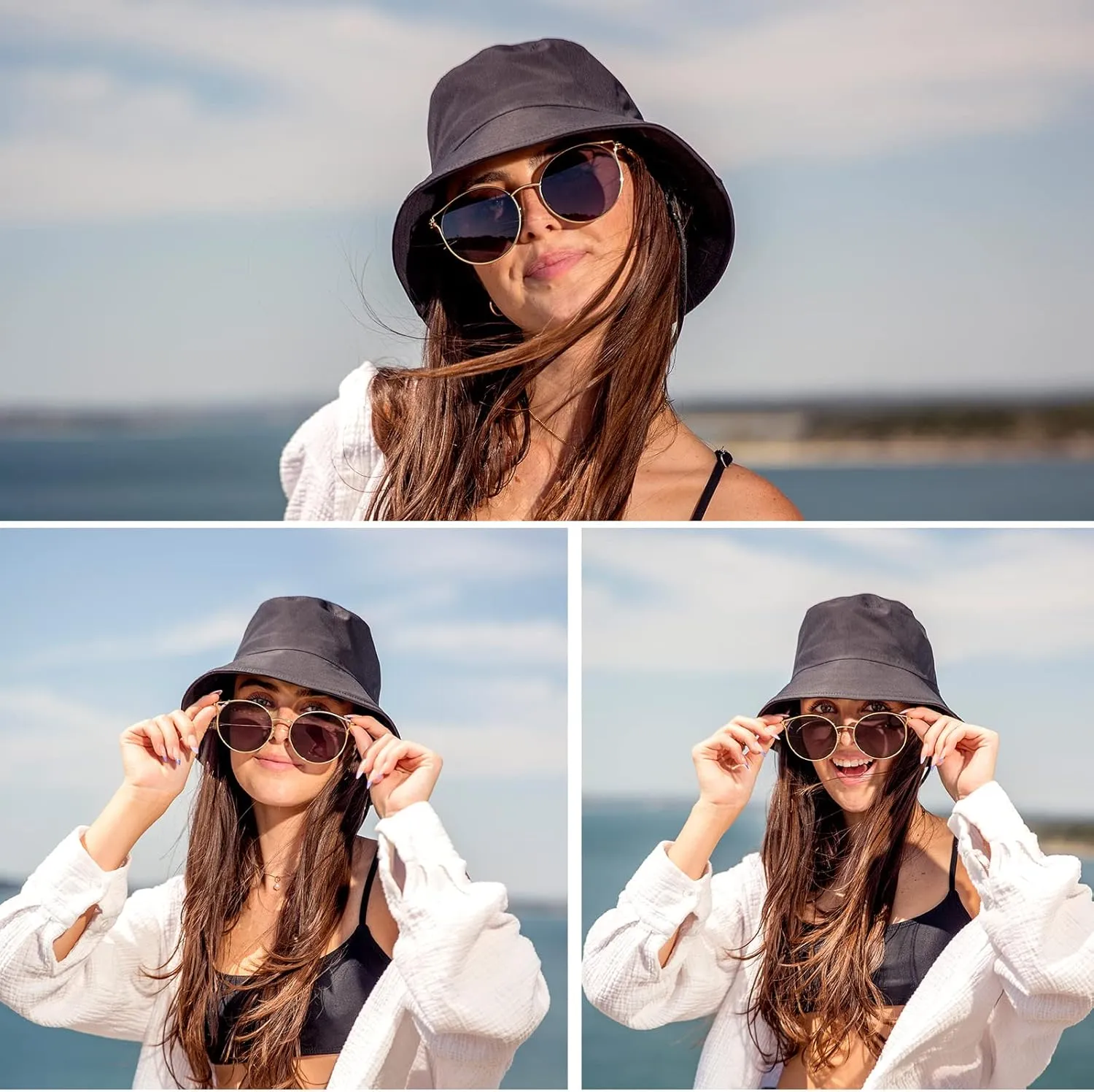 Womens Waterproof Bucket Sun Hat UPF 50  Outdoor Beach Boonie Floppy Rain Hat for Men Fishing Hiking Safari Cap with Strings