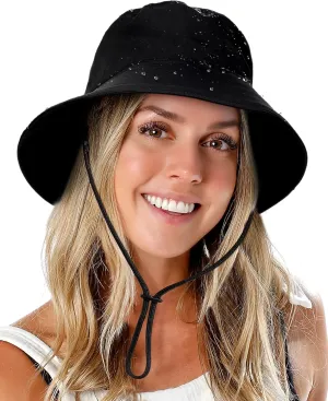 Womens Waterproof Bucket Sun Hat UPF 50  Outdoor Beach Boonie Floppy Rain Hat for Men Fishing Hiking Safari Cap with Strings
