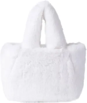 Women's Winter Casual Faux Furs Furry Small Shoulder Bucket Bag Solid Color Plush Crossbody Satchel Fuzzy Handbag Purse