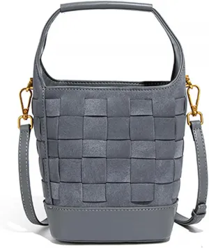 Woven Crossbody Bucket Bag for Women – Versatile Suede Shoulder Top-Handle Handbag with Detachable Pocket