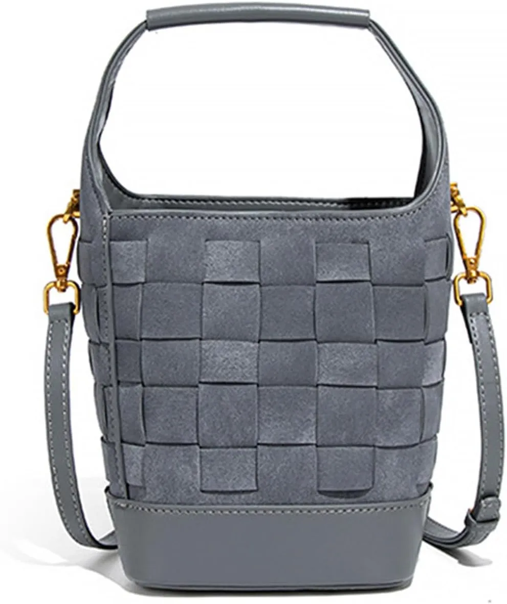 Woven Crossbody Bucket Bag for Women – Versatile Suede Shoulder Top-Handle Handbag with Detachable Pocket