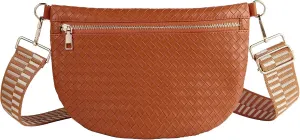 Woven Fanny Packs Belt Bag Sling Bag for Women Woven Leather Bum Bag Crossbody Bag Waist Pack Chest Bag Purse Shoulder Bag for Women-Brown