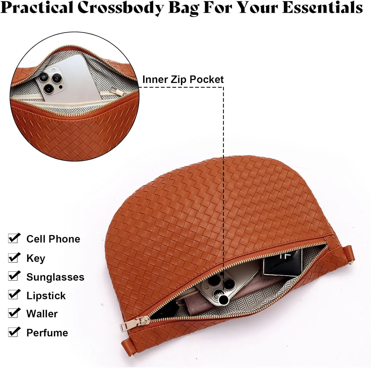 Woven Fanny Packs Belt Bag Sling Bag for Women Woven Leather Bum Bag Crossbody Bag Waist Pack Chest Bag Purse Shoulder Bag for Women-Brown