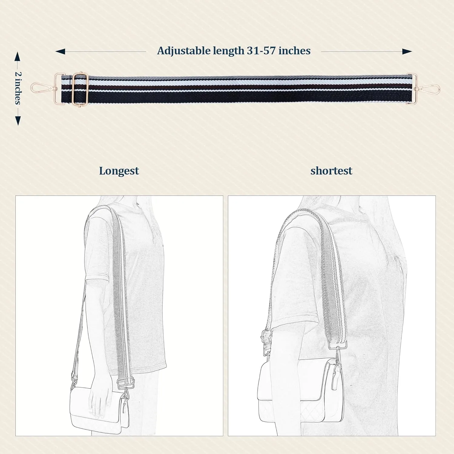 Woven Stripe Purse Straps,Replacement Crossbody Wide Shoulder Adjustable Strap for Bag Handbags
