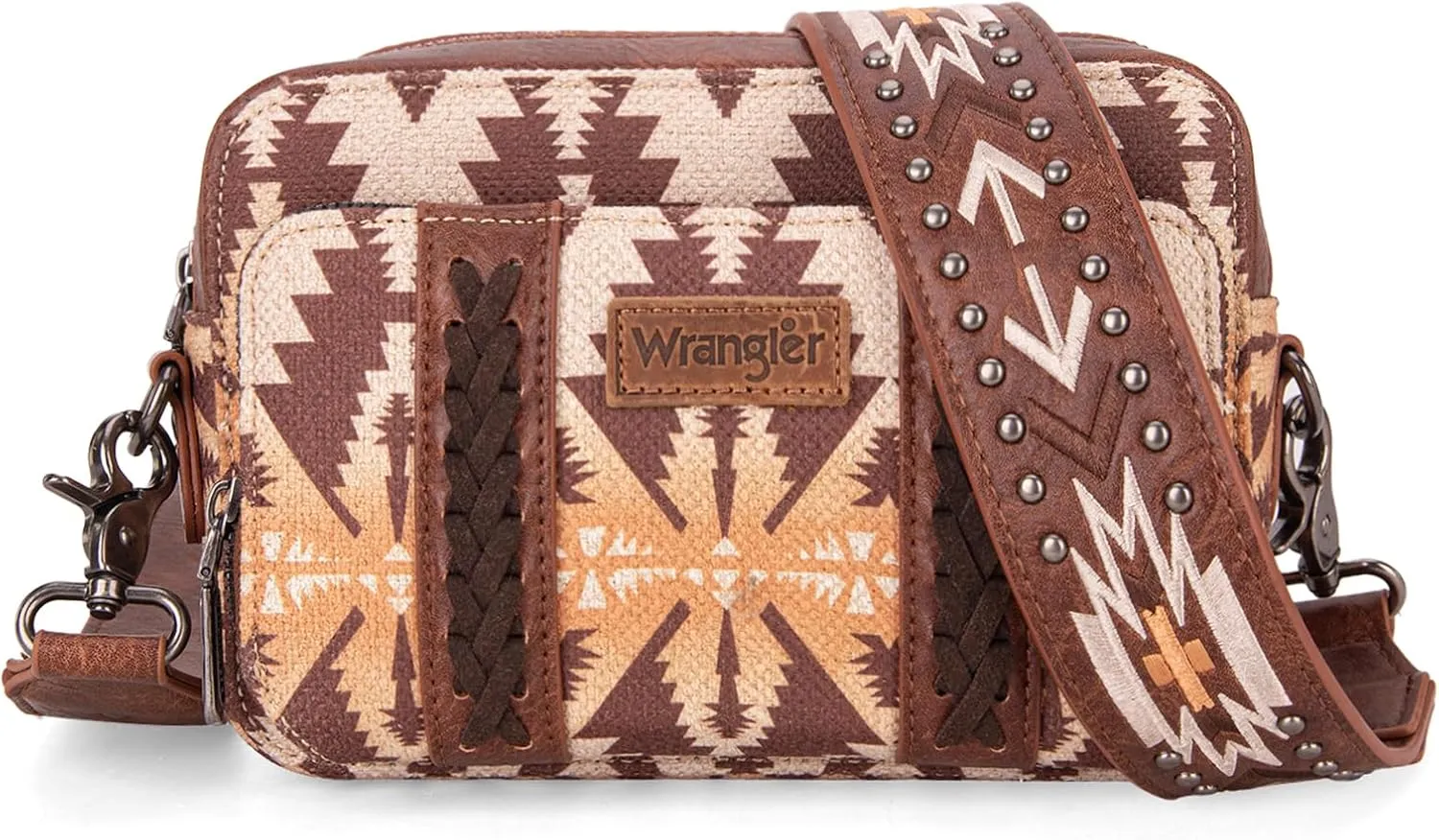 Wrangler Crossbody Bag for Women Boho Aztec Small Multi Pocket Crossover Purse