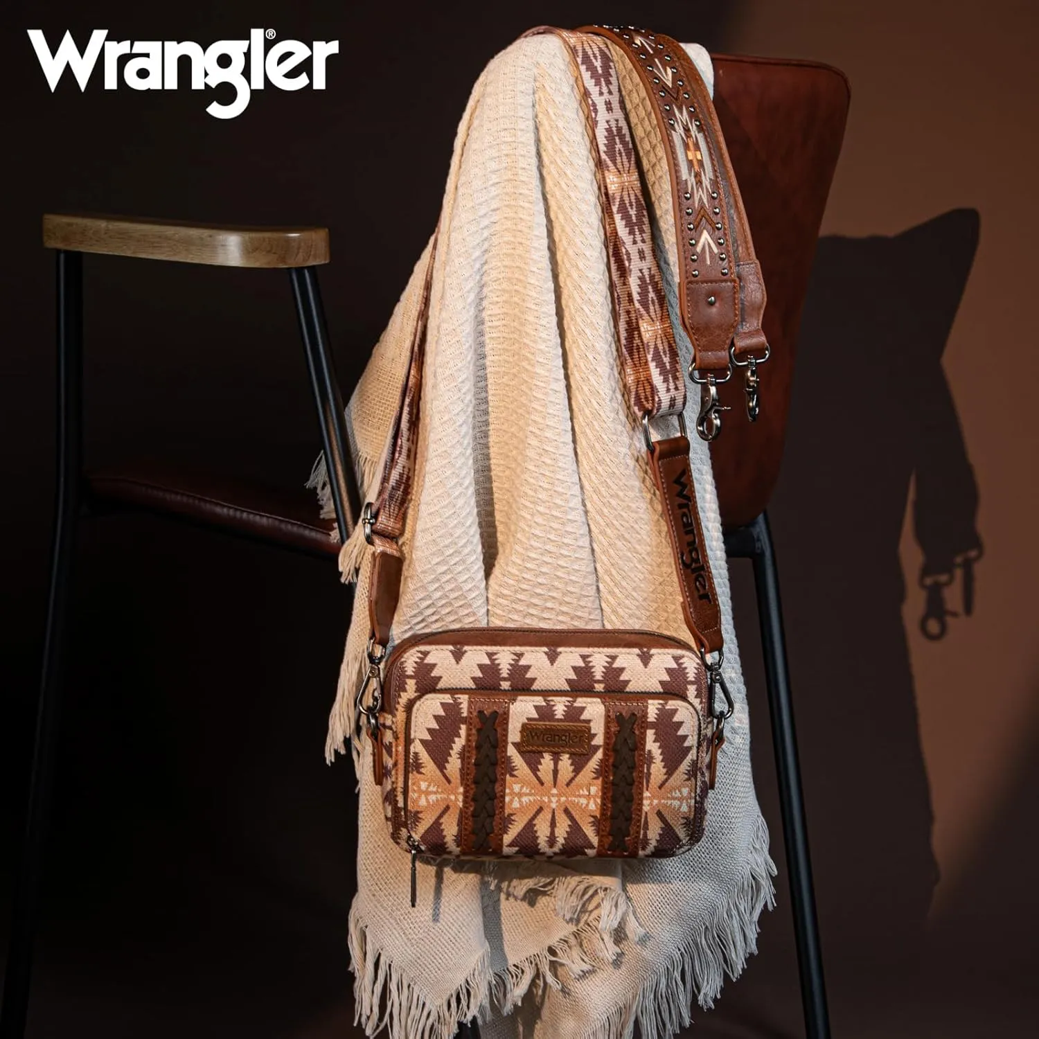Wrangler Crossbody Bag for Women Boho Aztec Small Multi Pocket Crossover Purse