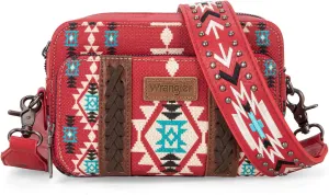 Wrangler Crossbody Bag for Women Boho Aztec Small Multi Pocket Crossover Purse